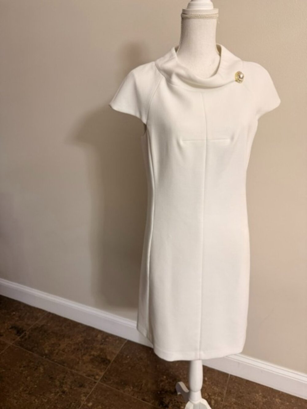 Harper Rose Size 12 Ivory Cream Cowl Neck Shift Dress Gold Button